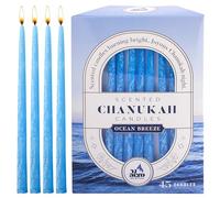 Lot de 45 bougies Chanukah sans goutte de taille standard - Bougies parfumées de Hanoukka qui s'adaptent à la plupart des menorahs - Cire de qualité supérieure - Pour les 8 nuits de Hanoukka - Bleu -