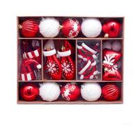 Lot de 45 boules de Noël en plastique marron doré rouge (rouge et blanc) | Construction résistante aux chutes, utilisation de vacances durables, teintes festives, boucles de suspension faciles