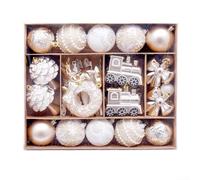 Lot de 45 boules de Noël en plastique pour décoration d'espaces intérieurs et extérieurs, compatibles avec les arbres, couronnes, guirlandes et décorations de vacances saisonnières (marron doré/blanc)