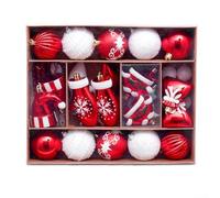Lot de 45 boules de Noël en plastique pour décoration d'espaces intérieurs et extérieurs, compatibles avec les arbres, couronnes, guirlandes et décorations de vacances saisonnières (rouge et blanc)