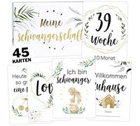 Lot de 45 cartes de grossesse pour bébé - Motif : tropical Green Milestone Cards Meilenstein - Cadeau idéal pour naissance, future maman, fête prénatale
