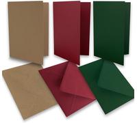 Lot De 45 Cartes Pliantes - Format A6 - 160 G/M², 220 G/M², Kraft - Rouge Foncé - Vert Foncé - Avec Enveloppes Au Format C6, 80 G/M², 90 G/M², Avec Fermeture Humide