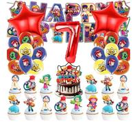 Lot de 45 décorations d'anniversaire Brawl Stars 7 ans, ballons Brawl Stars, kit de décoration d'anniversaire pour enfants garçon