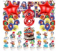 Lot de 45 décorations d'anniversaire Brawl Stars 8 ans, ballons Brawl Stars, kit de décoration d'anniversaire pour enfants