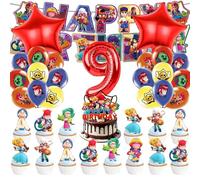 Lot de 45 décorations d'anniversaire Brawl Stars de 9 ans, avec ballons Brawl Stars, pour fête d'anniversaire d'enfant garçon