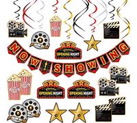 Lot de 45 décorations pour soirée cinéma avec bannière « Now Showing » et guirlandes en spirale à suspendre, toile de fond sur le thème du cinéma, pour fête prénuptiale et fête d'anniversaire