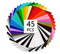 Lot de 45 films de traceur autocollants en vinyle - 30,5 x 30,5 cm - 28 couleurs - 5 feuilles de transfert avec une raclette pour le bricolage et les travaux créatifs