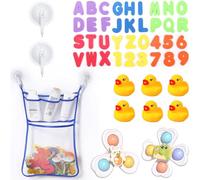 Lot de 45 jouets de bain pour bébé - Jouet flottant étanche dans la baignoire - Jouet éducatif - Filet de bain avec 2 crochets autocollants