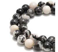 Lot de 45 perles d'espacement rondes en jaspe zébré naturel noir et blanc de 8 mm pour la fabrication de bijoux 39,4 cm, 1 fil de jaspe zébré noir et blanc, 45 perles de 8 mm, GE6-S509