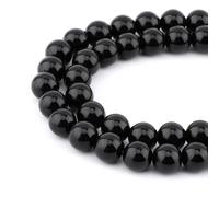 Lot de 45 perles d'espacement rondes naturelles véritables pour la fabrication de bijoux, 39,4 cm par fil de 8 mm (onyx noir, 8 mm)