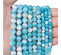 Lot de 45 perles rondes en jade persan bleu et blanc de 8 mm pour la fabrication de bijoux, perles semi-précieuses naturelles et lisses pour colliers et bracelets