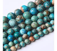 Lot de 45 perles rondes en jaspe impérial bleu naturel de 8 mm pour bijoux et bracelets 38,1 cm