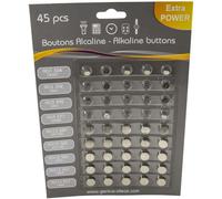 GENIUS IDEAS 9431 - Lot de 45 Pièces Piles Boutons Alcalines - Idéal pour Faire Fonctionner Vos Petits Appareils
