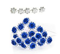 Lot de 45 pinces à cheveux en strass en forme de U - Cristal - Rose - Design fleur - Pour mariage, spectacle - Bal de fin d'année - Bleu et blanc