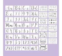 Lot de 45 Pochoirs de Lettrage Alphabet Réutilisables avec Lettres, Chiffres, Symboles et Ornements pour Calligraphie, DIY, Scrapbooking, Meubles, Tissu et Cartes