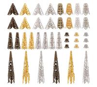 Lot de 450 embouts de perles tibétaines en forme de fleur en filigrane - 5 styles - Mélange de couleurs - Trou de 1 à 2 mm