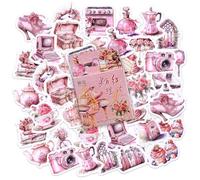 Lot de 46 autocollants roses vintage esthétiques pour scrapbooking - Décoration DIY pour valise, ordinateur portable, planificateur, calendrier, scrapbooking, valise, ordinateur portable, journal