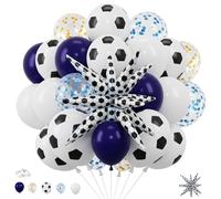 Lot de 46 ballons d'anniversaire bleus et dorés pour garçons - Ballons de sport avec étoile explosion de football feuille d'aluminium de 55,9 cm - Ballons de football imprimés ballons de football