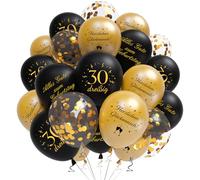 Lot de 46 ballons décoratifs pour 30e anniversaire homme femme - Noir doré - Décoration d'anniversaire Happy Birthday - Ballons à confettis pour 30 ans - Pour fête d'anniversaire hommes et femmes