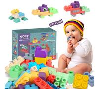 Lot de 46 blocs de construction souples STEM pour bébés de 6 mois et plus, cadeau éducatif en caoutchouc souple pour jeu sensoriel