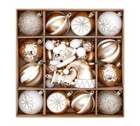 Lot de 46 boules de Noël uniques faites à la main pour sapin de Noël et décoration de la maison, décorations en plastique conçues pour durer à travers les saisons (blanc)