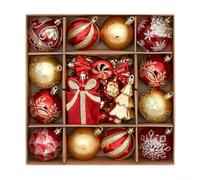 Lot de 46 décorations de Noël en plastique incassable (rouge doré)