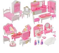 Lot de 46 meubles de maison de poupée - Accessoires miniatures 1:12 - Mini meubles en plastique - Petite maison de poupée - Maison de jeu pour jeux de rôle - Jouets de famille - Cadeau pour garçon et