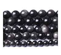 Lot de 46 perles en pierre naturelle de 8 mm - Couleur argent - Obsidienne - Pour la fabrication de bijoux, bracelets, colliers