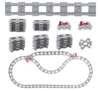 Lot de 47 blocs de construction pour rails de train, compatibles avec le leader du marché, changement d'orbite, rails droits, courbes, railway rails, jouets pour enfants (47 pièces)