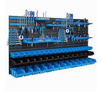 Lot de 47 boîtes de rangement empilables bacs a bec pour outils, panneau porte outils 156 x 78 cm, crochets a outils, supports, atelier garage, banc de travail, etagere outils, tableaux murales