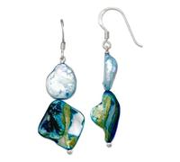 Lot de 47 boucles d'oreilles à tige en argent sterling 925 avec crochet en nacre synthétique bleue et perle de culture d'eau douce pour femme