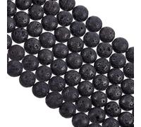 Lot de 470 perles en pierre de lave naturelle noire de 8 mm pour fabrication de bracelets, boucles d'oreilles et colliers Woaman