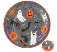 Lot de 48 assiettes en carton Halloween - Diamètre : 23 cm - Papier 250 g/m² - Orange, gris, noir, blanc - Citrouille, fantôme, chat, chauve-souris et araignée (1 lot de 48 assiettes en carton