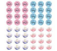 Lot de 48 autocollants de révélation du sexe de l'équipe garçons et filles - Bleu et rose - Pour invitations de fête, vote, révélation du sexe - Décorations pour fête prénatale (rond)