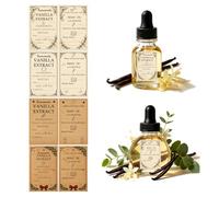 Lot de 48 autocollants faits maison à l'extrait de vanille de 3,8 x 5,1 cm - 4 styles d'autocollants de haricots de vanille de Madagascar et d'extrait de vodka pour bouteilles de vanille fabriquées à