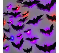 Lot de 48 autocollants muraux 3D chauve-souris holographiques chauve-souris pour Halloween, tailles assorties pour fête d'Halloween, décoration de fenêtre de chambre à coucher, décalcomanies