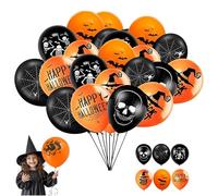 Lot de 48 ballons de décoration de fête d'Halloween - Ballons noirs et oranges - 18,5 cm - Différents motifs imprimés - Ballons effrayants