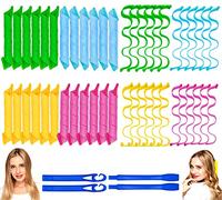Lot de 48 bigoudis sans chaleur en spirale et ondulés, deux styles de boucles (50,8 cm), sans chaleur, avec 4 crochets de coiffure pour femmes et filles, cheveux moyens ou longs (50,8 cm)