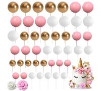 Lot de 48 Boules de Décoration pour Gâteau - Inclut Topper "Happy Birthday" - Couleurs Rose, Blanc & Or - Pour Anniversaire, Mariage et Baby Shower