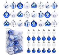 Lot de 48 boules de Noël à suspendre pour Hanoukka juif, 10 styles, bleu roi et argenté
