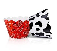 Lot de 48 caissettes à cupcakes avec imprimé vache et bandana - Réglables - Pour anniversaire, fête prénatale, fête de mariage sur le thème de la ferme