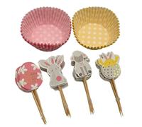 Lot de 48 caissettes à cupcakes de Pâques avec décorations, 24 moules à muffins et 24 décorations de gâteaux - Moules à muffins colorés pour décoration de fête printanière