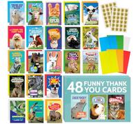 Lot de 48 cartes de vœux de remerciement amusantes avec enveloppes - 24 designs uniques sans répétitions - Jolies cartes vierges de 11,4 x 15,9 cm pour dire « Je pense à toi, « Hello Thank You or I Miss You » - pour amis, enfants, enseignants et plus encore