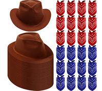 Lot de 48 chapeaux de cowboy et bandana, chapeaux de cowboy en feutre pour garçons et filles, chapeaux de cow-boy occidentaux pour fête (marron, rouge, bleu marine)