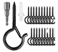 Lot de 48 crochets à visser noirs en acier inoxydable avec sécurité pour paniers de plantes, nichoirs, carillons lumineux, avec 1 tournevis à ailettes