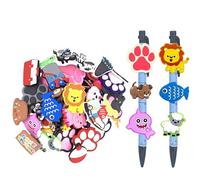 Lot de 48 décorations de crayons en caoutchouc pour pailles, stylos, cuillères - Motif empreintes de pattes, lion, poisson, ferme, zoo - Décoration de papeterie en caoutchouc, remplissages de sacs de