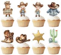 Lot de 48 décorations de cupcakes pour fête prénatale - My First Rodeo Decorations Boy, Little Western Birthday Party Cupcake Decorations, A Little Cowboy is On The Way