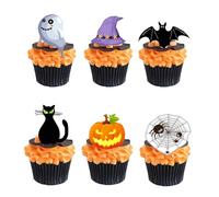 Lot de 48 décorations de gâteau d'Halloween - Décoration de muffins fantômes amusants - Décoration de gâteau - Décoration de cupcake fantôme - Pour fête, gâteau, desserts et bonbons