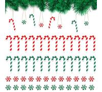 Lot de 48 décorations de sapin de Noël en sucre d'orge à suspendre, vert, rouge et blanc, décoration de Noël