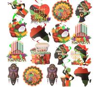 Lot de 48 décorations Kwanzaa, décorations à suspendre au patrimoine africain, bougeoir géant, tambour, bassin à fruits, masque africain, drapeau, carte, tourbillon de plafond, décorations de fête